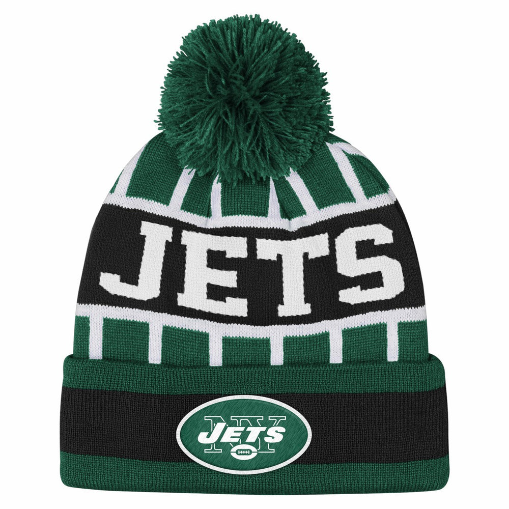 New York Jets Outerstuff Youth Go Fast Cuffed Knit Hat with Pom Green | NFL