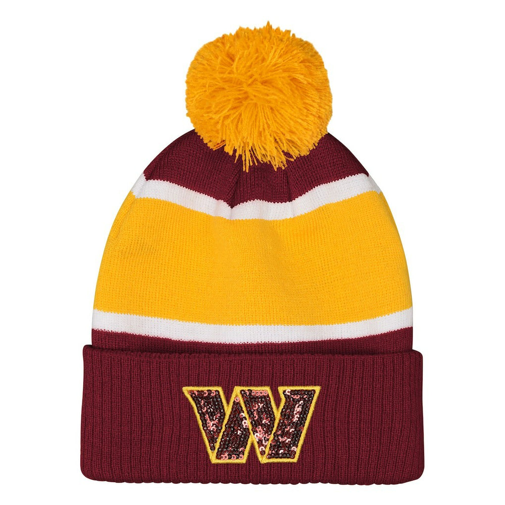 Washington Commanders Outerstuff Girls Let's Play Cuffed Knit Hat with Pom Burgundy | NFL