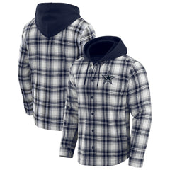 Dallas Cowboys Darius Rucker Collection Plaid Flannel Quilted Full-Snap Hooded Shacket Navy | Fanatics
