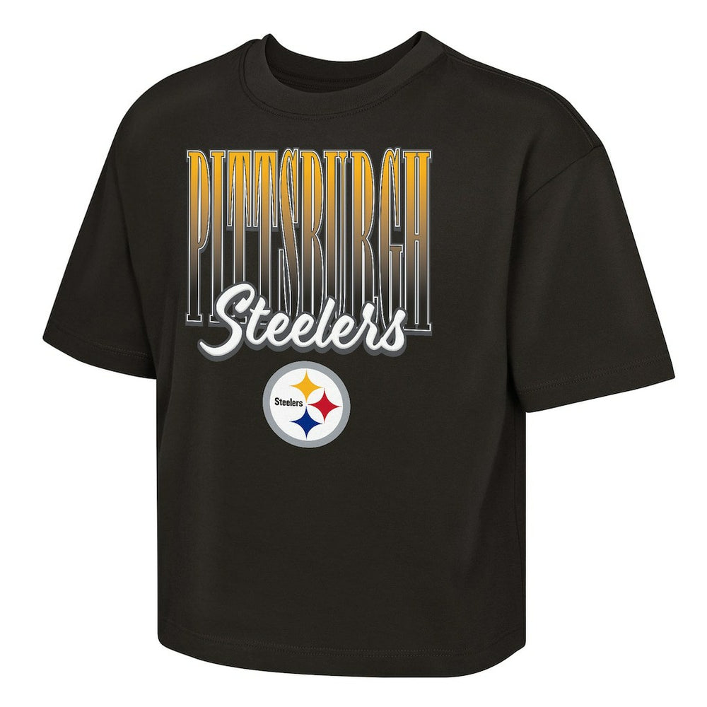 Pittsburgh Steelers Outerstuff Girls Youth Big City Boxy T-Shirt Black | NFL