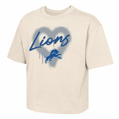 Detroit Lions Outerstuff Girl's Youth Spray Heart Boxy T-Shirt Cream | NFL