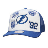 Tampa Bay Lightning Mitchell & Ness Gridlock Trucker Adjustable Hat - White/Blue - NHL