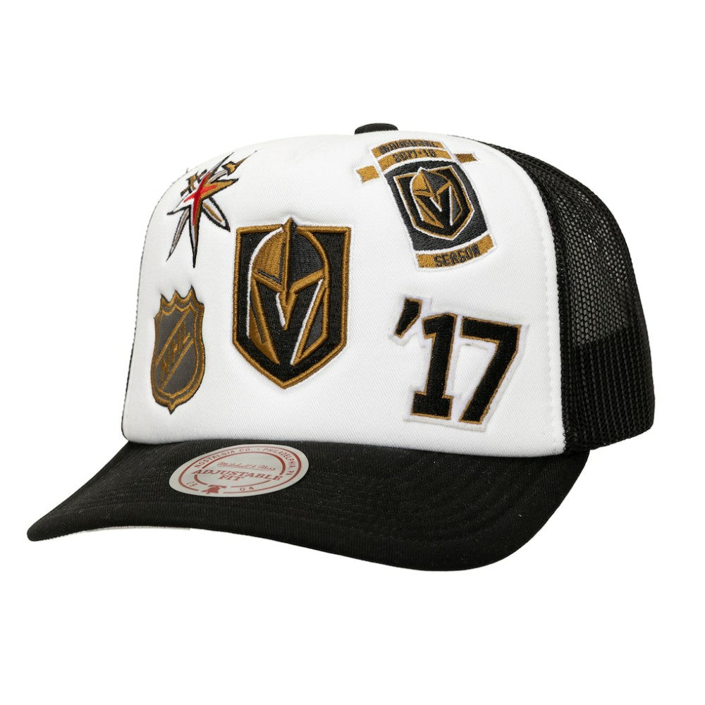 Vegas Golden Knights Mitchell & Ness Gridlock Trucker Adjustable Hat - White/Black - NHL