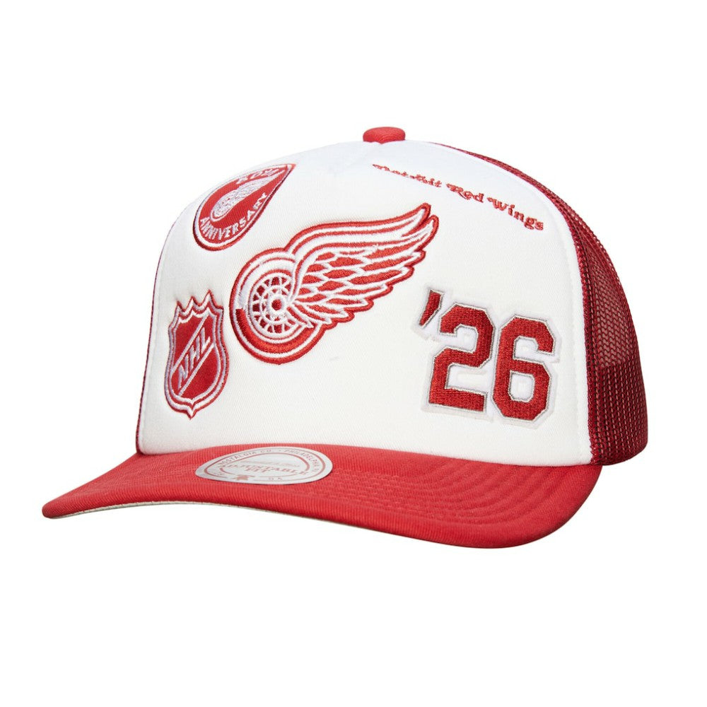 Detroit Red Wings Mitchell & Ness Gridlock Trucker Adjustable Hat - White/Red - NHL