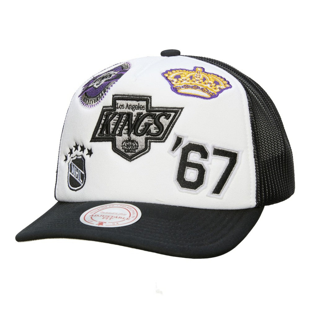 Los Angeles Kings Mitchell & Ness Gridlock Trucker Adjustable Hat - White/Black - NHL