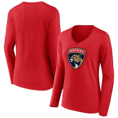 Florida Panthers Women's Primary Logo Long Sleeve V-Neck T-Shirt - Red - NHL