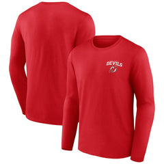 New Jersey Devils Team Lockup Long Sleeve T-Shirt - Red - NHL