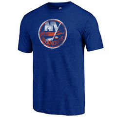 New York Islanders Distressed Logo Tri-Blend T-Shirt - Royal - NHL