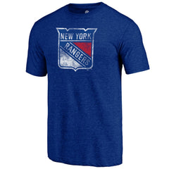 New York Rangers Distressed Logo Tri-Blend T-Shirt - Blue - NHL