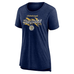 Pittsburgh Penguins Women's Hit the Ice Tri-Blend T-Shirt - Navy - NHL