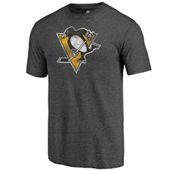 Pittsburgh Penguins Distressed Logo Tri-Blend T-Shirt - Charcoal - NHL