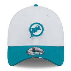 Miami Dolphins New Era 2025 NFL Training Camp Throwback Logo 39THIRTY Flex Hat White/Aqua | NFL