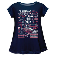 Barcelona Vive La Fete Girls Youth Impressions Artwork A-Line Top Navy - FIFA World CUP