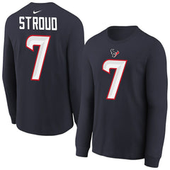 C.J. Stroud Houston Texans Youth Player Name & Number Long Sleeve T-Shirt Navy | Nike for Sale