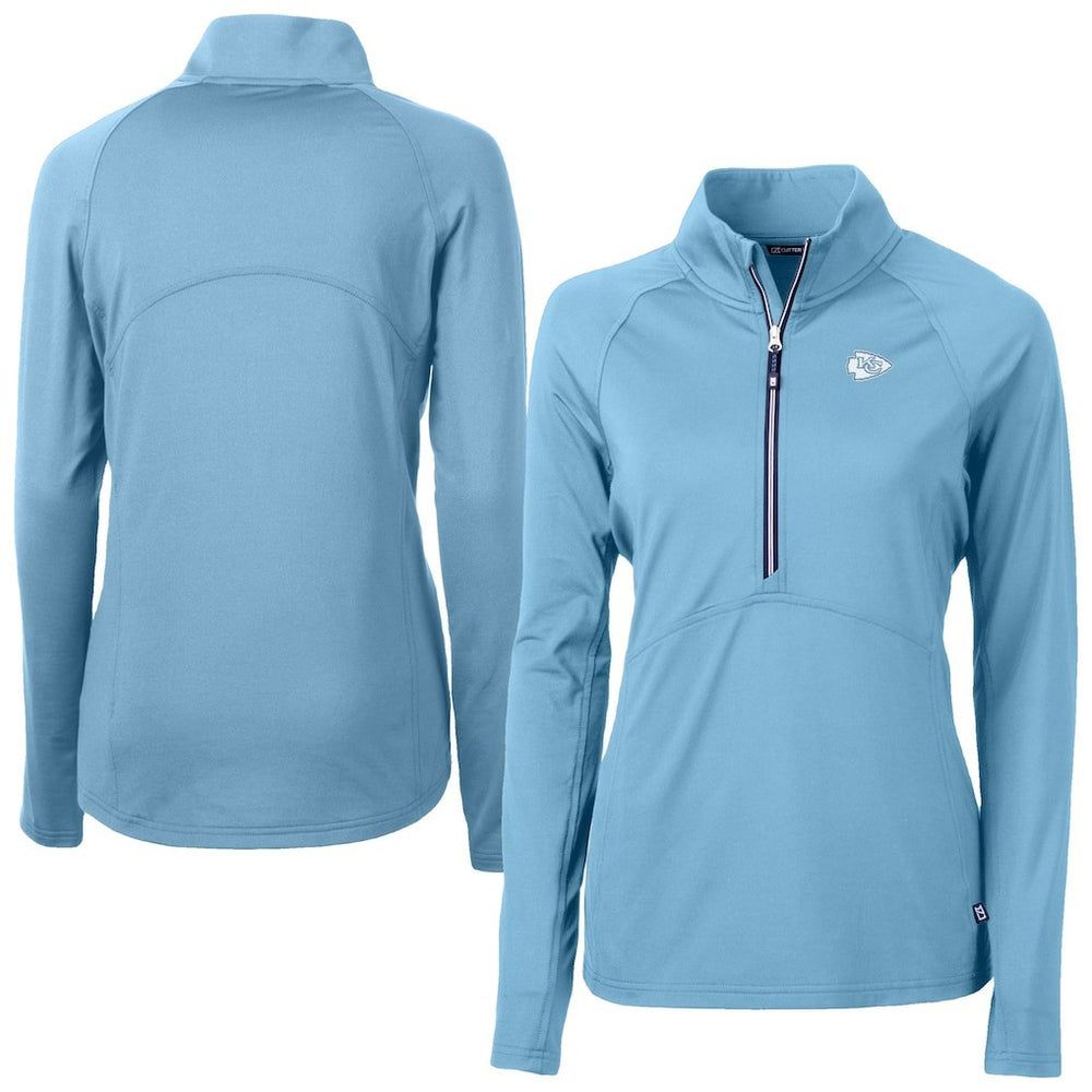 Kansas City Chiefs Cutter & Buck Women's Adapt Eco Knit Stretch Recycled Half-Zip Top Powder Blue | NFL