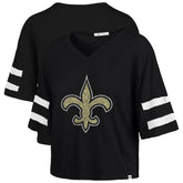 New Orleans Saints '47 Women's Premier Scout Cropped V-Neck T-Shirt Black | 47 brand