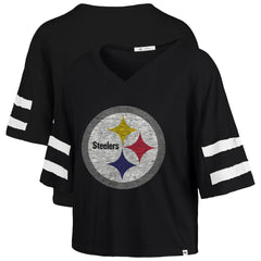 Pittsburgh Steelers '47 Women's Premier Scout Cropped V-Neck T-Shirt Black | 47 brand