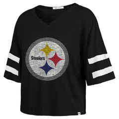 Pittsburgh Steelers '47 Women's Premier Scout Cropped V-Neck T-Shirt Black | 47 brand