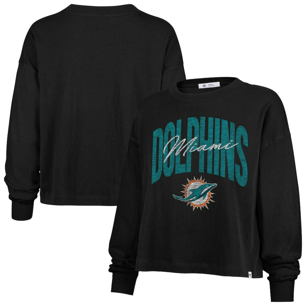 Miami Dolphins '47 Women's Muse Sydney Long Sleeve Cropped T-Shirt Black | 47 brand