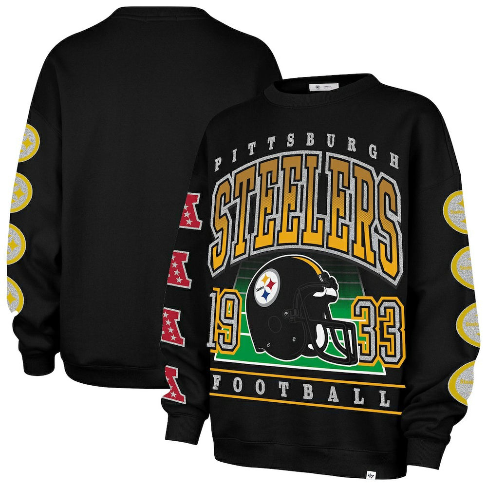 Pittsburgh Steelers '47 Women's Go Big Oversized Pullover Sweatshirt Black | 47 brand