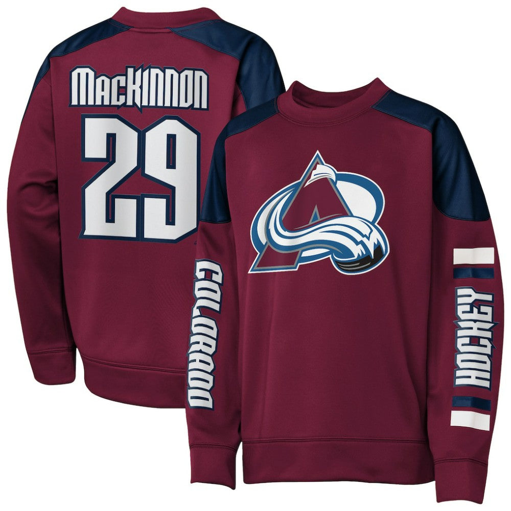 Nathan MacKinnon Colorado Avalanche Outerstuff Youth Best Defense Name & Number Crewneck Sweatshirt - Burgundy - NHL