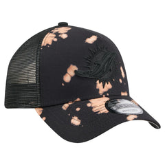Miami Dolphins New Era Bleached 9FORTY A-Frame Adjustable Hat Black | NFL