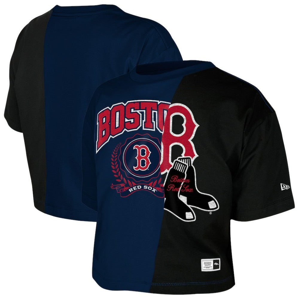 Boston Red Sox New Era Women's Upcycled Colorblocked Boxy Cropped T-Shirt - MLB