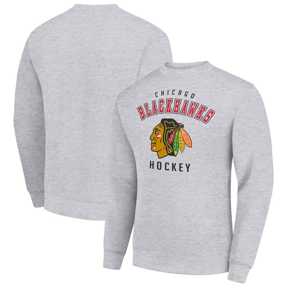 Chicago Blackhawks Men's Starter Team Logo Fleece Pullover Sweatshirt - Heather Gray - NHL