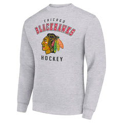 Chicago Blackhawks Men's Starter Team Logo Fleece Pullover Sweatshirt - Heather Gray - NHL