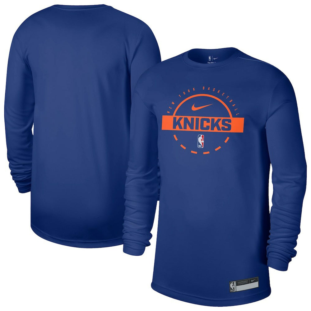 New York Knicks 2025/26 On-Court Flare Dri-FIT Practice Long Sleeve Tri-Blend T-Shirt Blue - NBA
