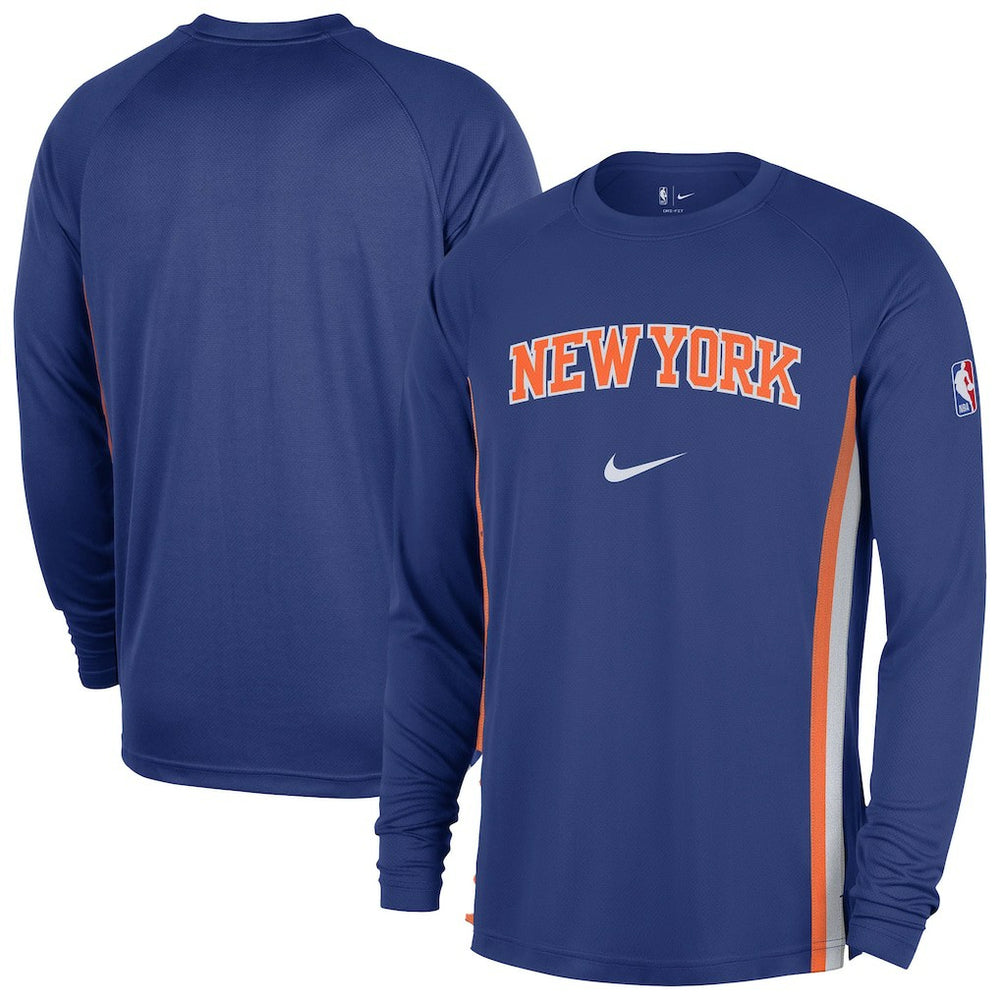 New York Knicks 2025/26 Authentic Pre-Game Legend Dri-FIT Long Sleeve Shooting Shirt Blue - NBA