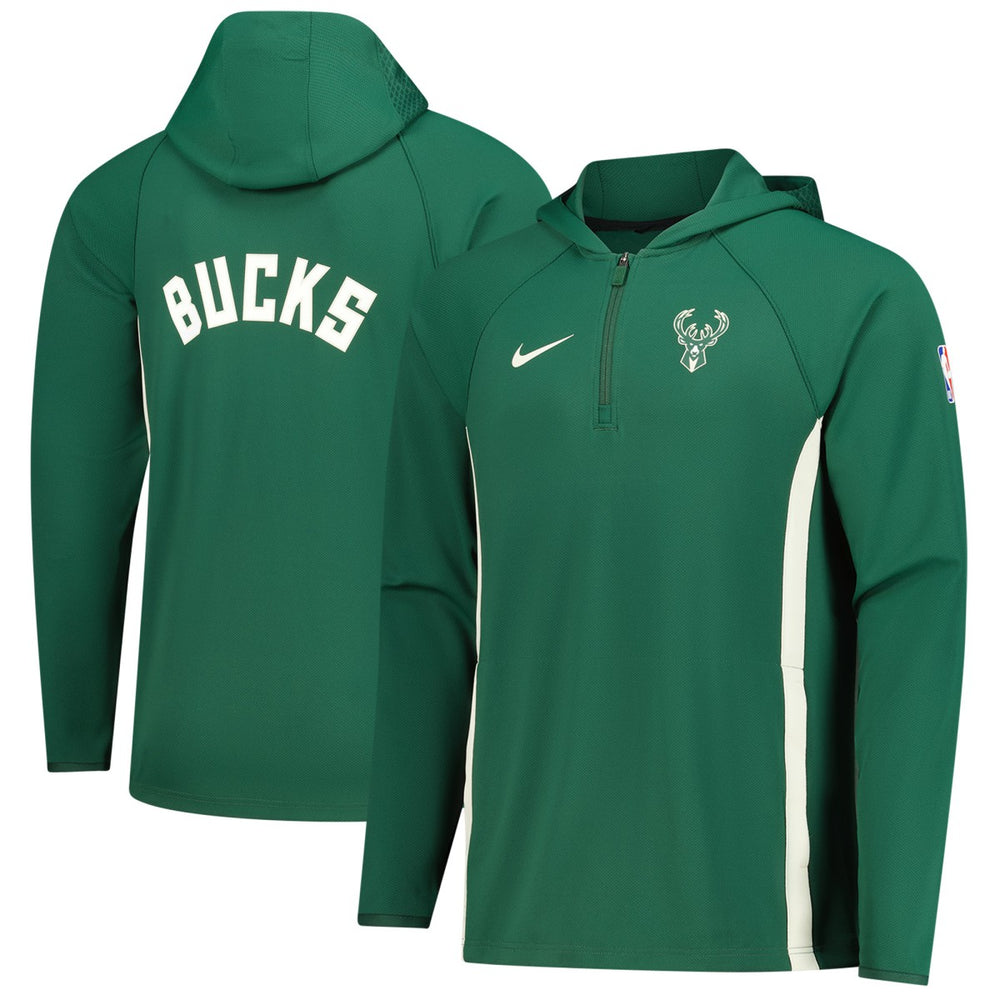 Milwaukee Bucks Authentic On Court Zone Quarter-Zip Dri-FIT Hoodie Jacket Hunter Green - NBA