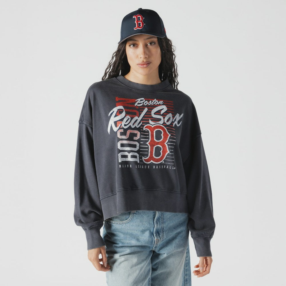 Boston Red Sox New Era Women's Boxy Mineral Wash Dolmen Sleeve Cropped Sweatshirt - MLB