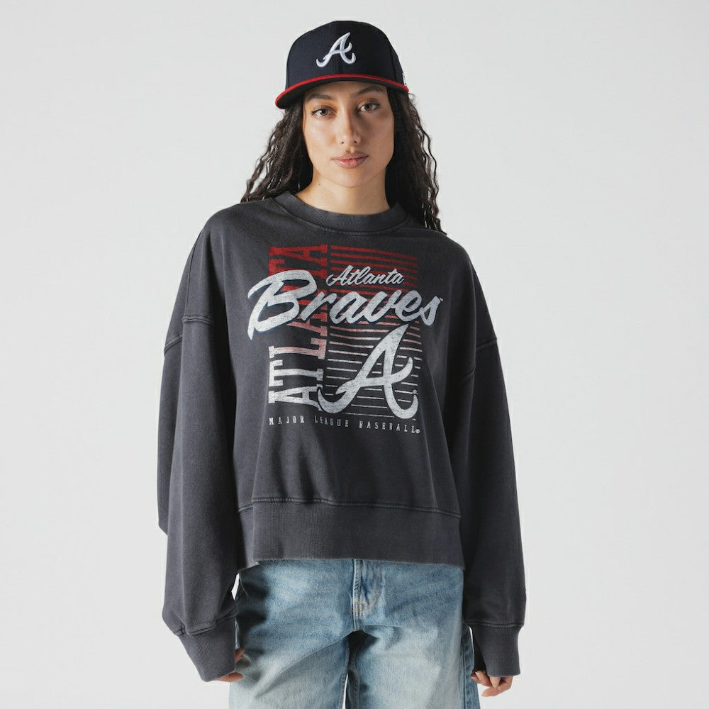 Atlanta Braves New Era Women's Boxy Mineral Wash Dolmen Sleeve Cropped Sweatshirt - MLB