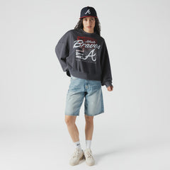 Atlanta Braves New Era Women's Boxy Mineral Wash Dolmen Sleeve Cropped Sweatshirt - MLB
