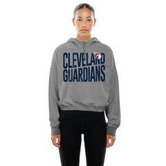 Cleveland Guardians New Era Women's Reversed Out French Terry Quarter-Zip Banded Crop Hoodie - MLB