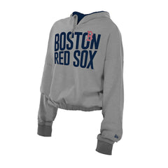Boston Red Sox New Era Women's Reversed Out French Terry Quarter-Zip Banded Crop Hoodie - MLB