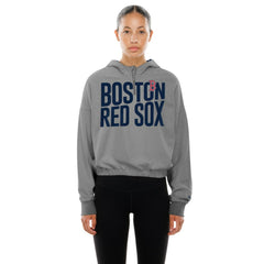 Boston Red Sox New Era Women's Reversed Out French Terry Quarter-Zip Banded Crop Hoodie - MLB
