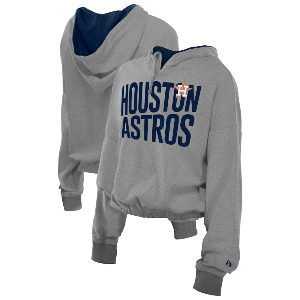 Houston Astros New Era Women's Reversed Out French Terry Quarter-Zip Banded Crop Hoodie - MLB