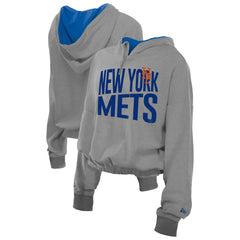New York Mets New Era Women's Reversed Out French Terry Quarter-Zip Banded Crop Hoodie - MLB