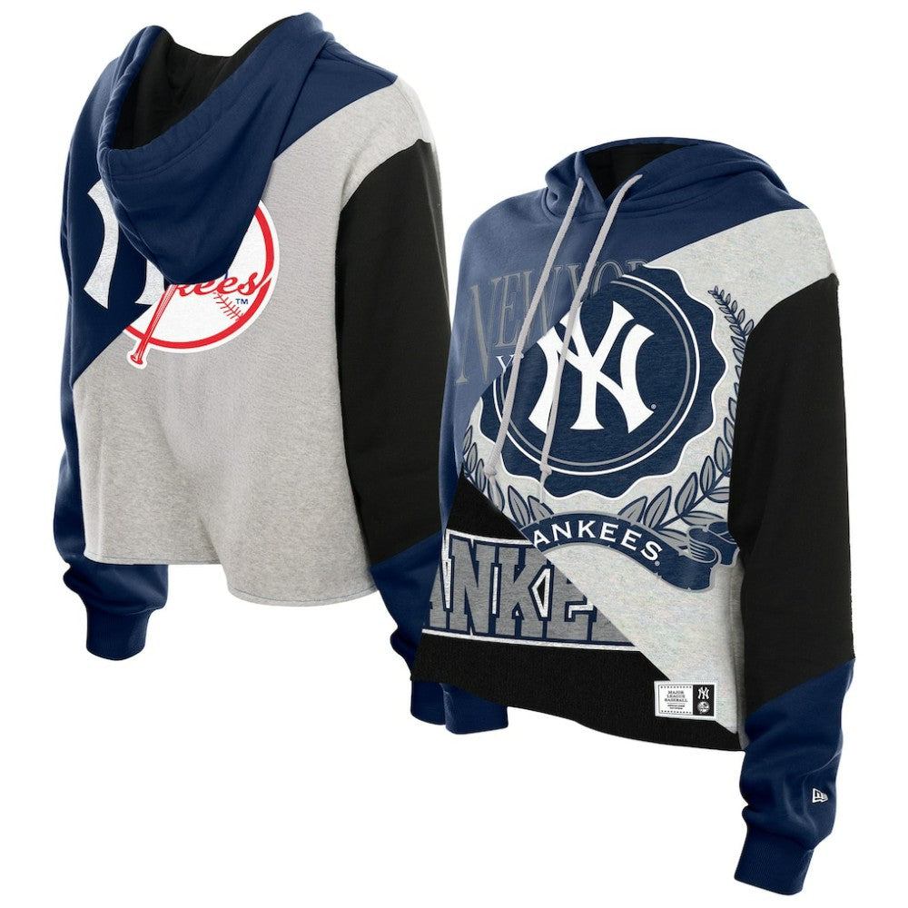 New York Yankees New Era Women's Upcycled Color Block Cropped Boxy Hoodie Hoodies - MLB