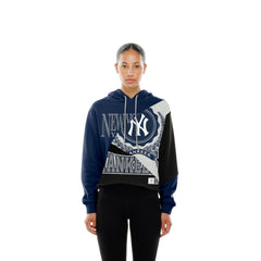 New York Yankees New Era Women's Upcycled Color Block Cropped Boxy Hoodie Hoodies - MLB
