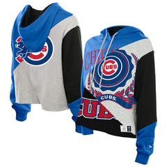 Chicago Cubs New Era Women's Upcycled Color Block Cropped Boxy Hoodie Hoodies - MLB