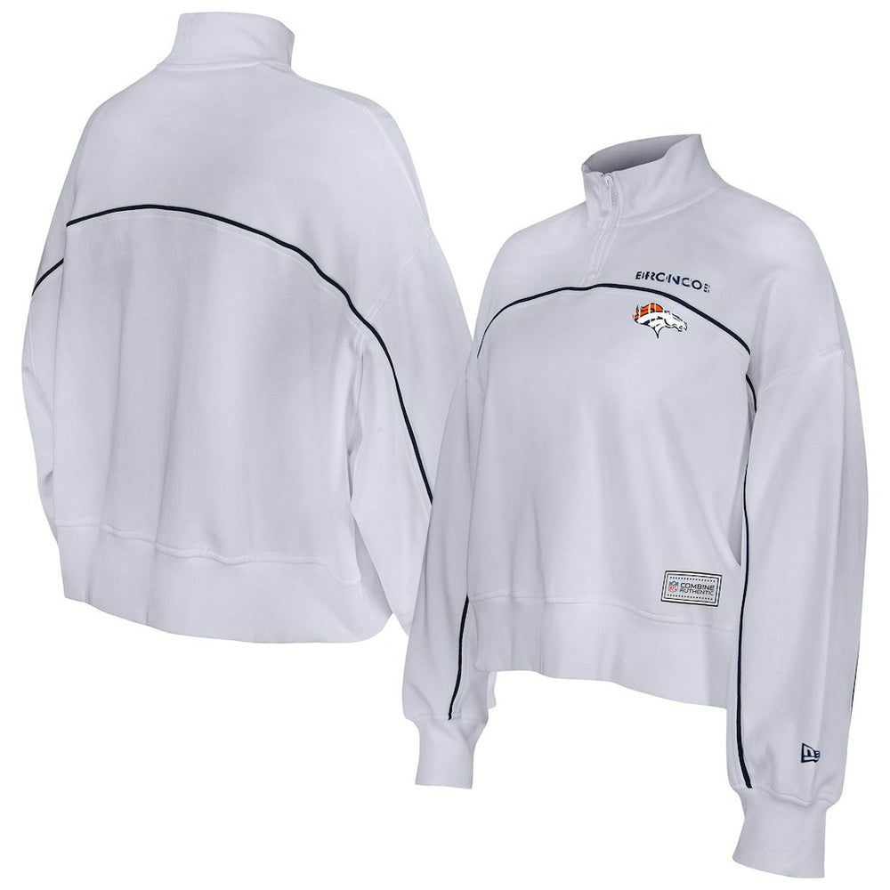 New Era Denver Broncos Female Adult White Functional Fandom Quarter-Zip Sweatshirt | NFL