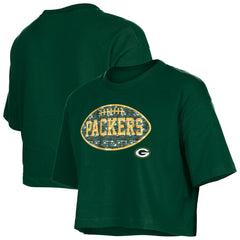 Green Bay Packers New Era Girl's Flip Sequin Boxy T-Shirt Green | NFL