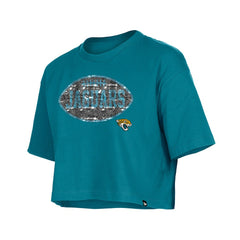Jacksonville Jaguars New Era Girl's Flip Sequin Boxy T-Shirt Teal | NFL