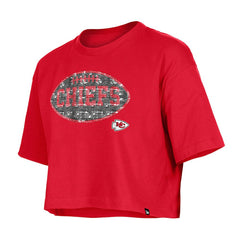 Kansas City Chiefs New Era Girl's Flip Sequin Boxy T-Shirt Red | NFL