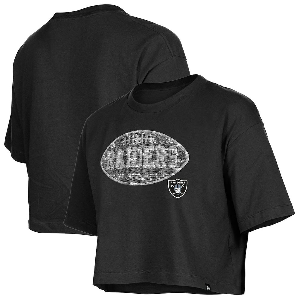 Las Vegas Raiders New Era Girl's Flip Sequin Boxy T-Shirt Black | NFL