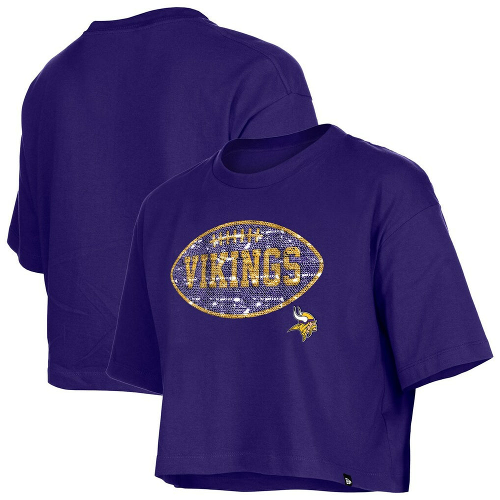 Minnesota Vikings New Era Girl's Flip Sequin Boxy T-Shirt Purple | NFL