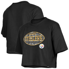 Pittsburgh Steelers New Era Girl's Flip Sequin Boxy T-Shirt Black | NFL